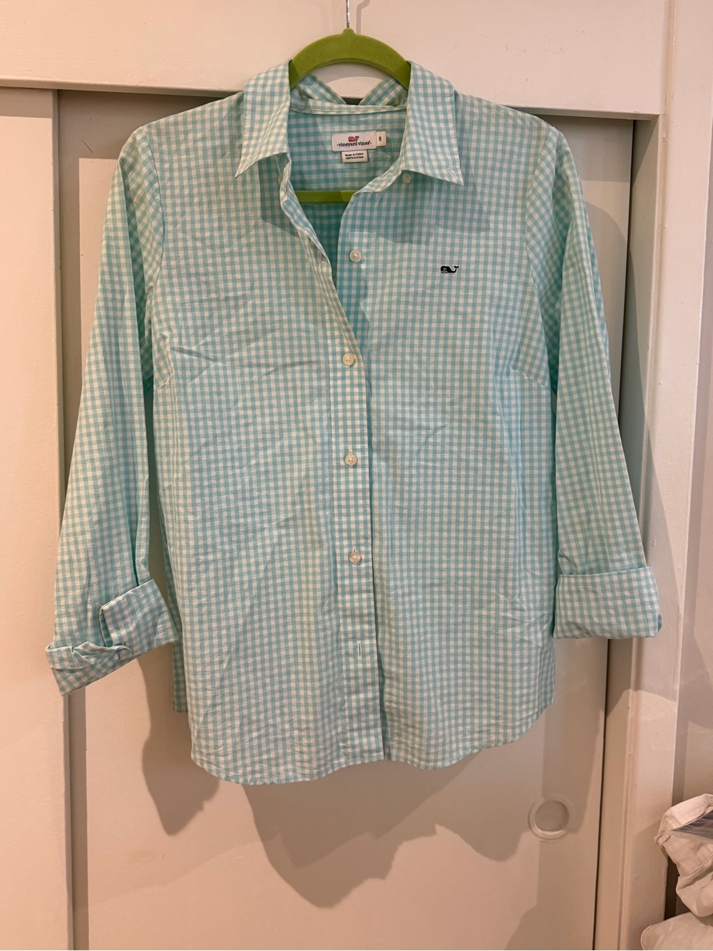 Vineyard Vines Women's Fit Aqua Gingham Button-Down Shirt